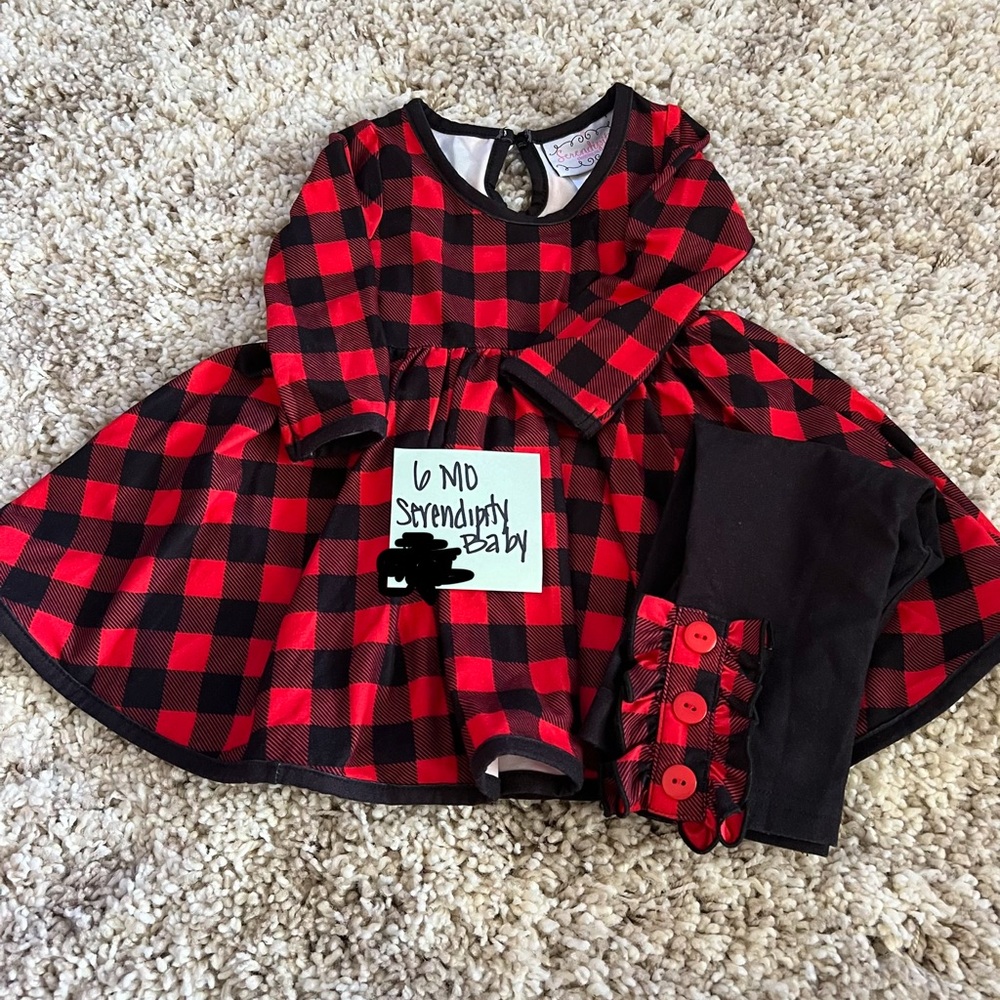 Baby Girls Red & Black Plaid Dress with Matching Black Leggings
